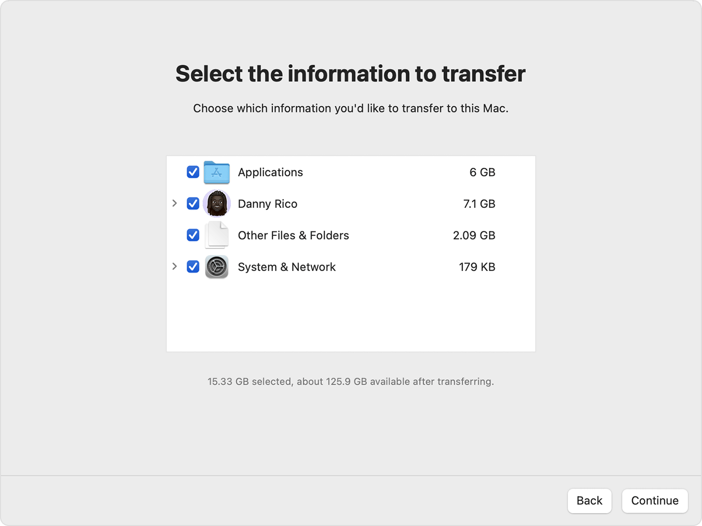 Select the data to transfer