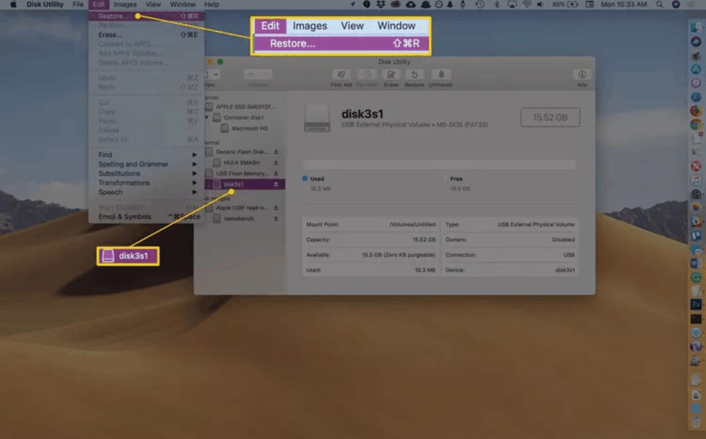 Select Restore to clone Mac hard drive