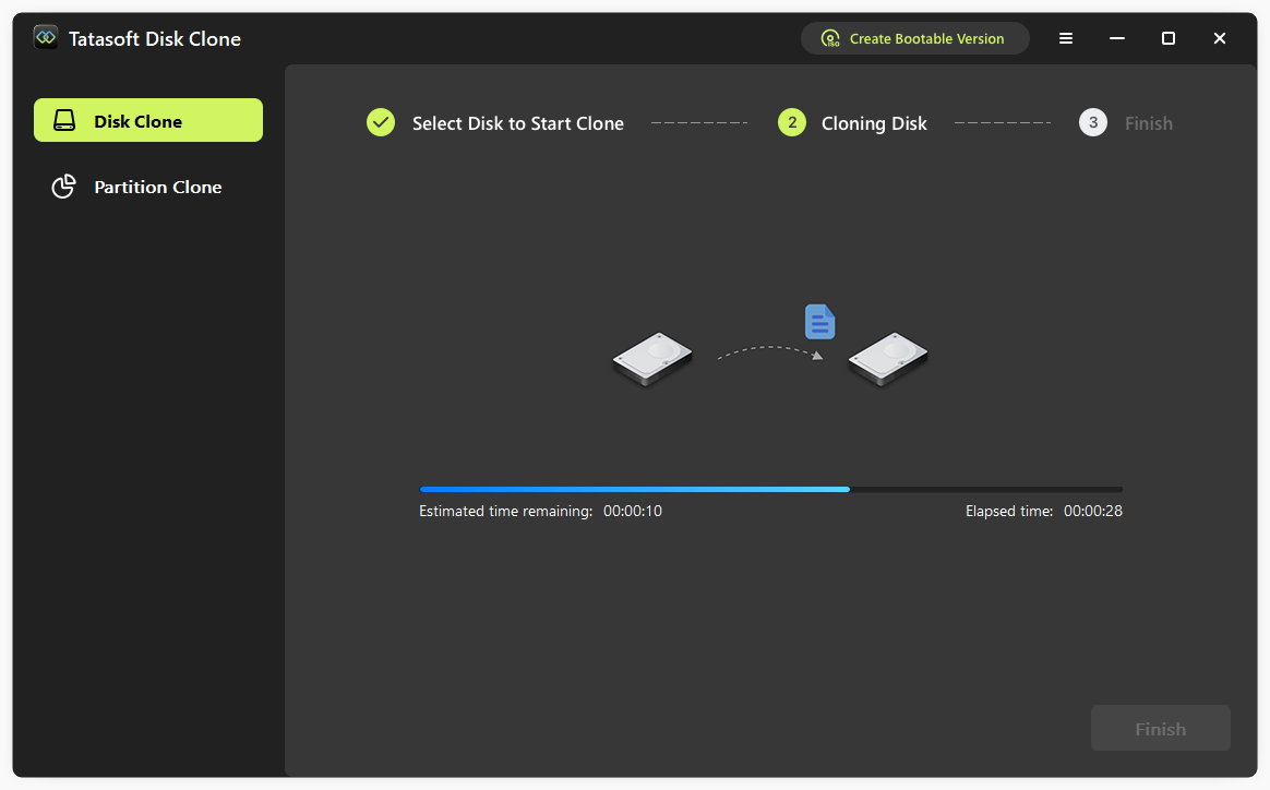 Start to clone a disk or partition