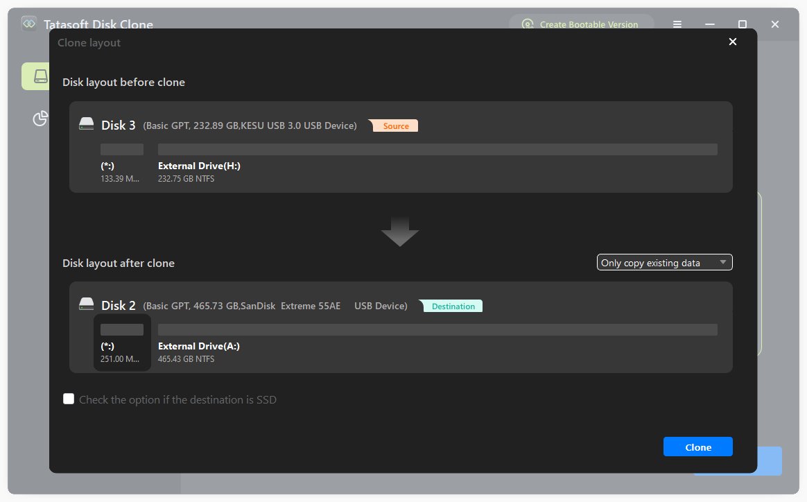 Edit the partition layout on the new SSD