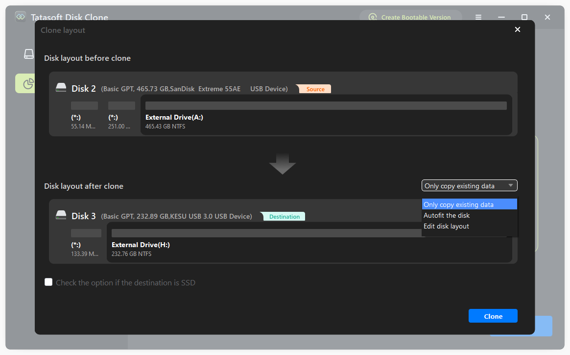 Check the partition layout after partition copy