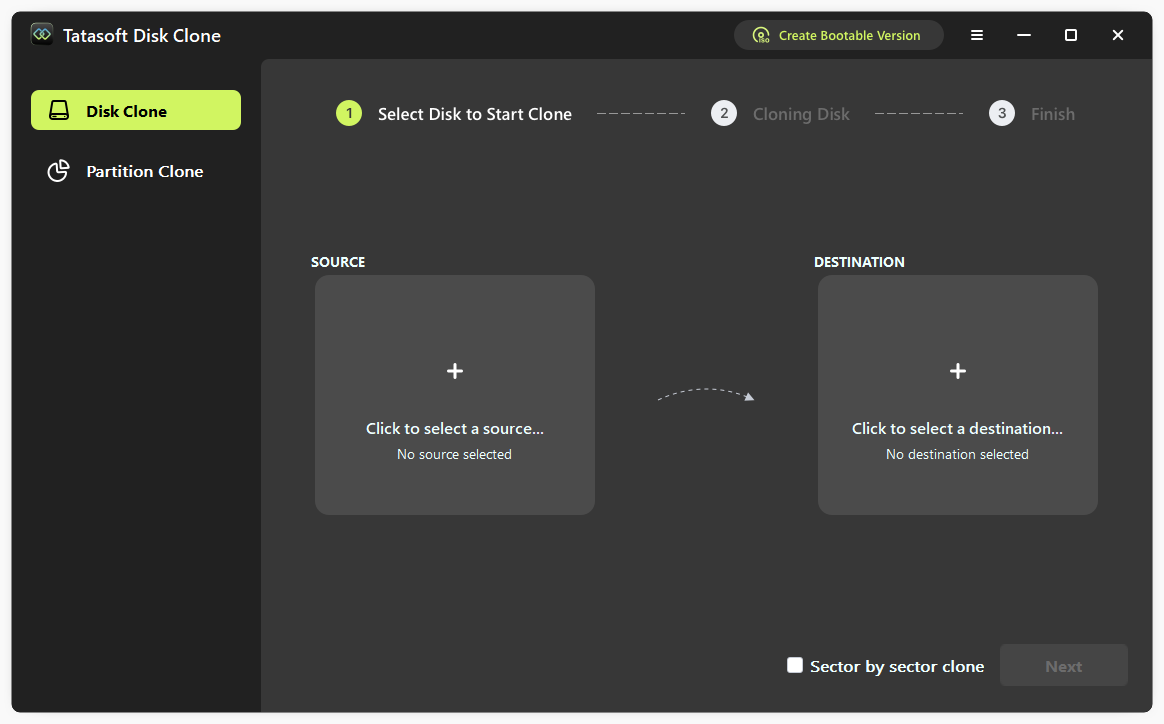 Select Disk Clone to copy your old computer