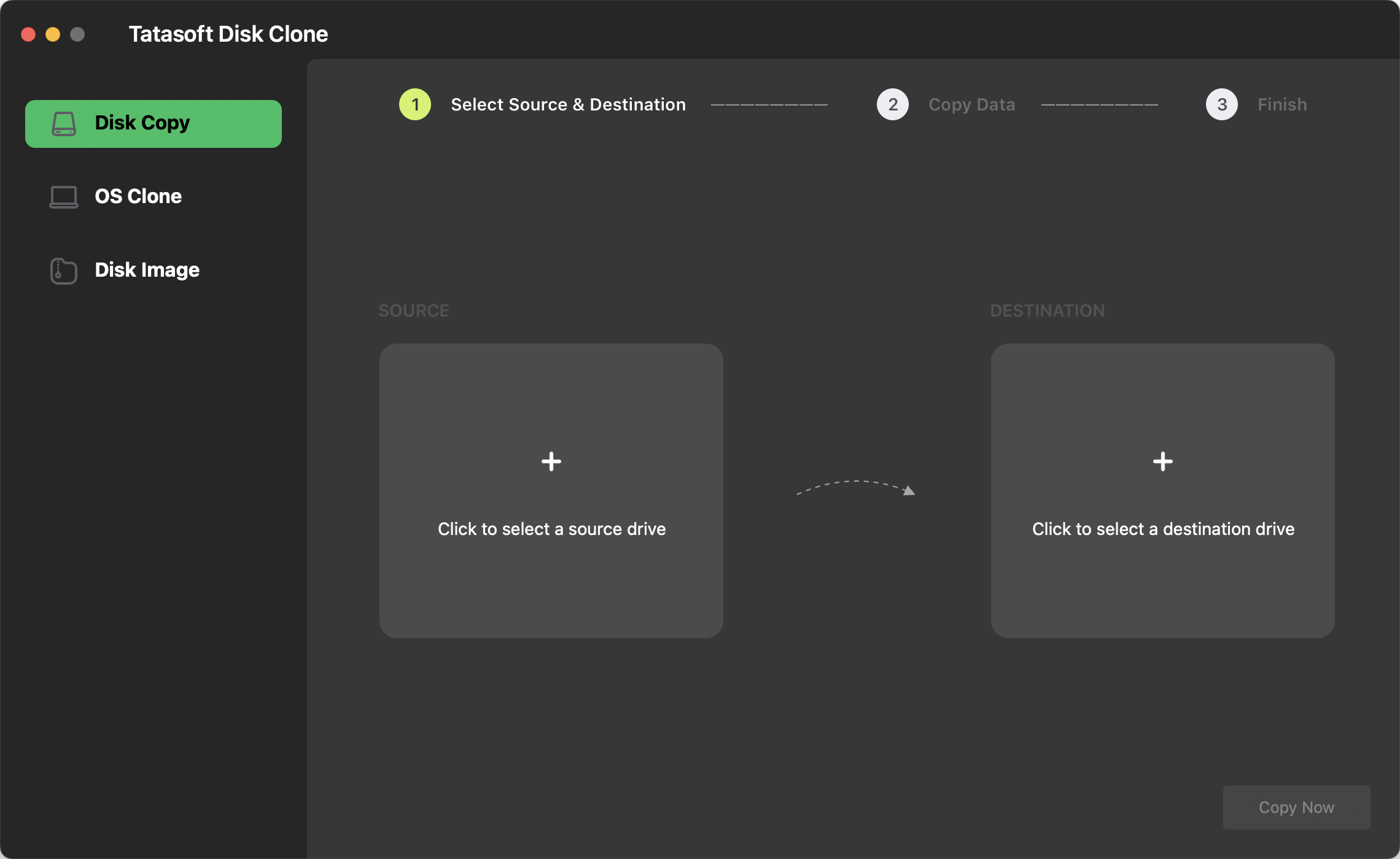 Select source and destination external drives for cloning