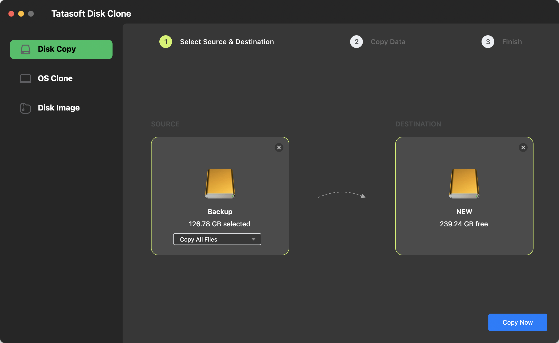 Select the NTFS drive as the source drive to copy