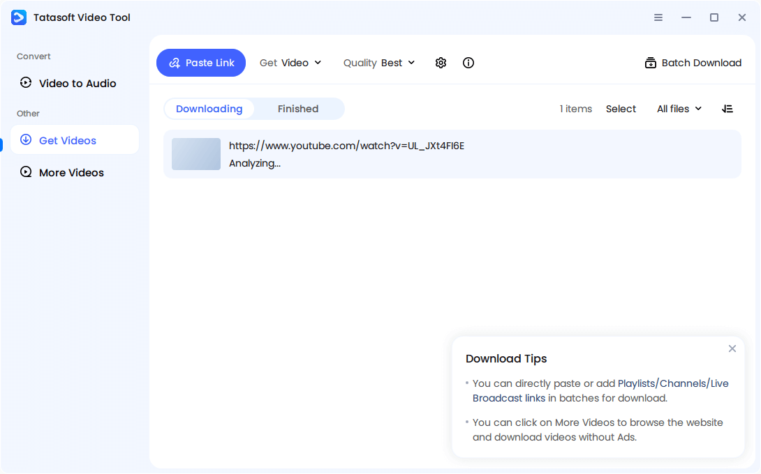 Analyze video link for WAV conversion