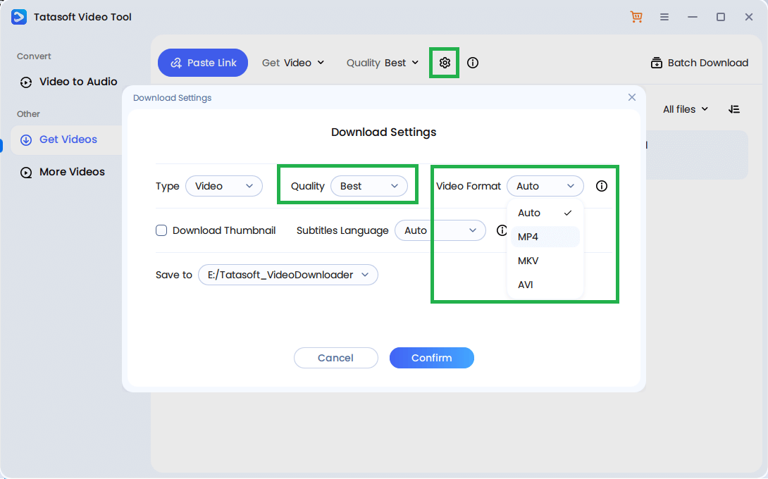 Set the YouTube video format and resolution to download