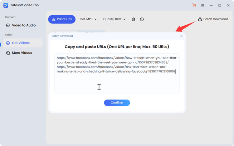 Batch conversion from Facebook videos to MP3