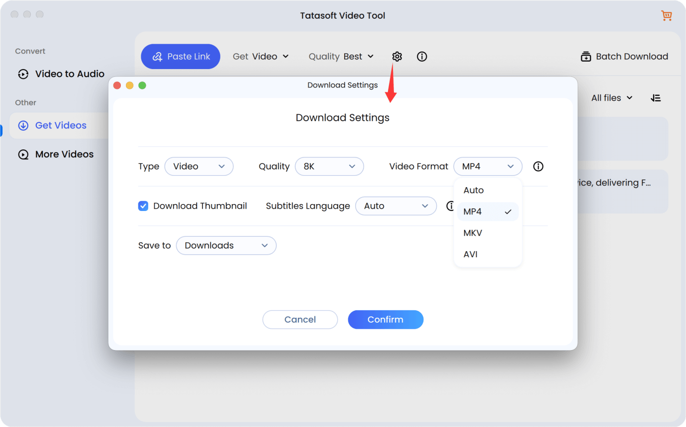 Choose preferred resolution to download video on Mac