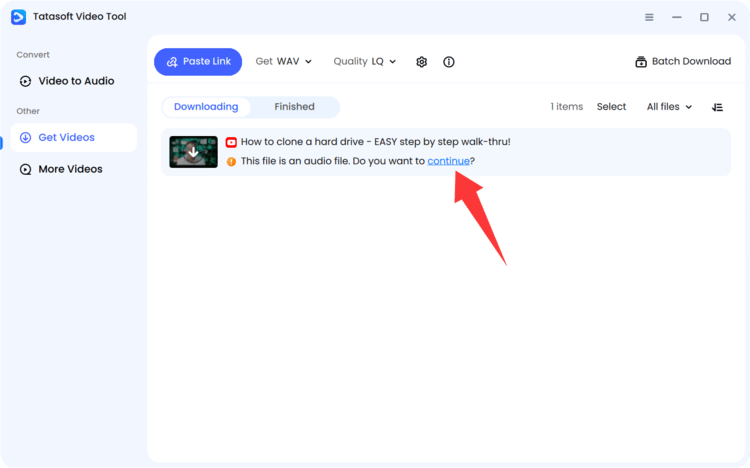 Confirm to download to audio file