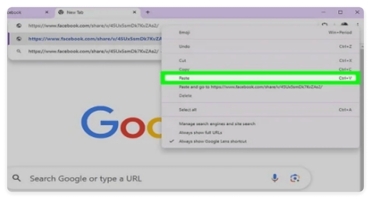 Paste Facebook video link into browser