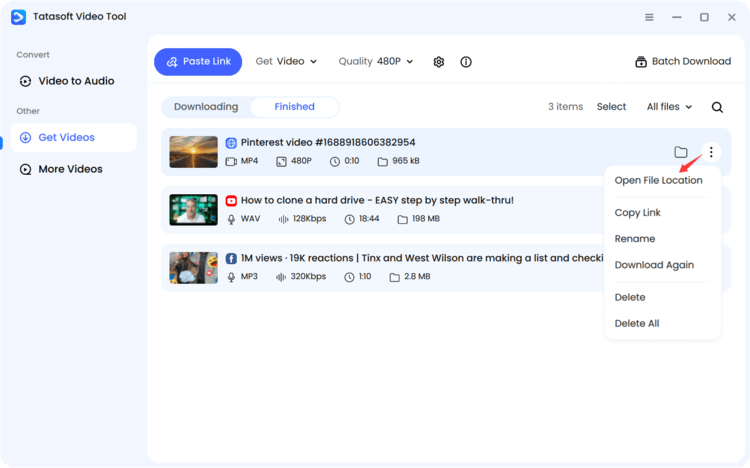 Access the downloaded Pinterest video