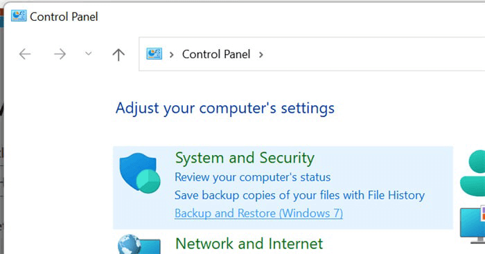 Accessing Backup and Restore (Windows 7)