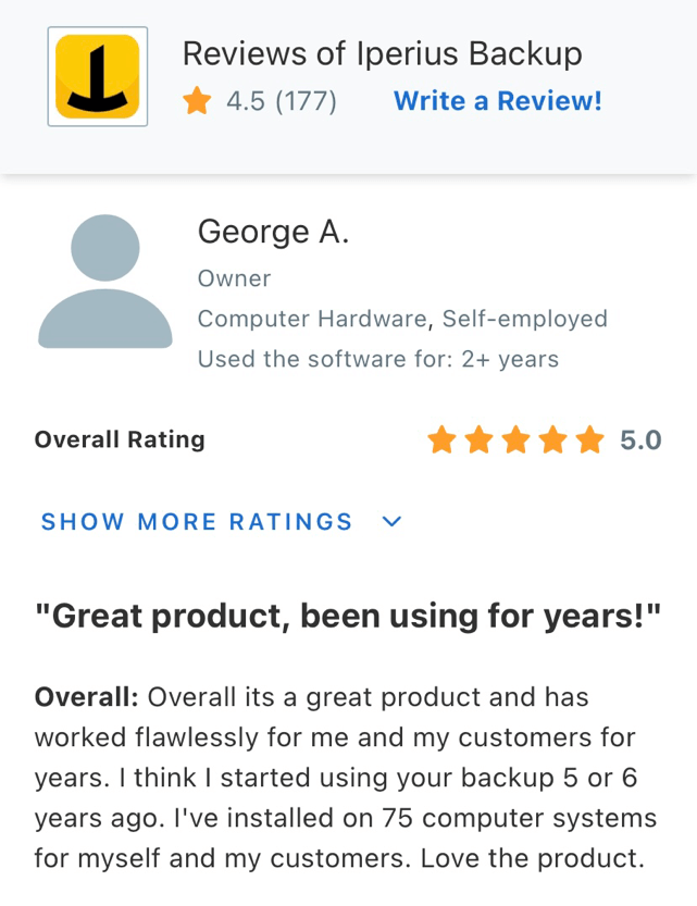 User review for Iperius Backup