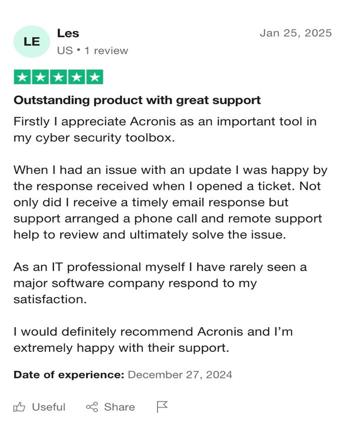 User review for Acronis True Image