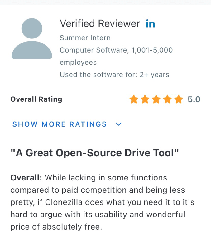 User review for Clonezilla