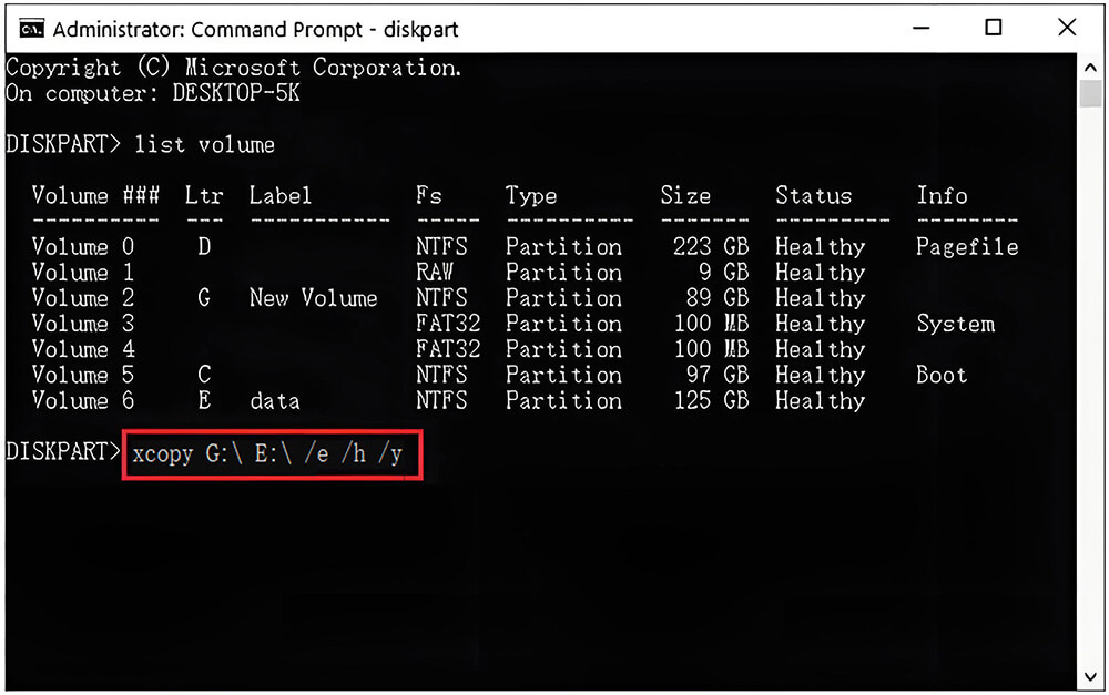 Copy NTFS drive by Diskpart