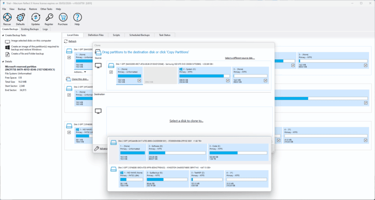 HDDをコピーするMacrium Reflect