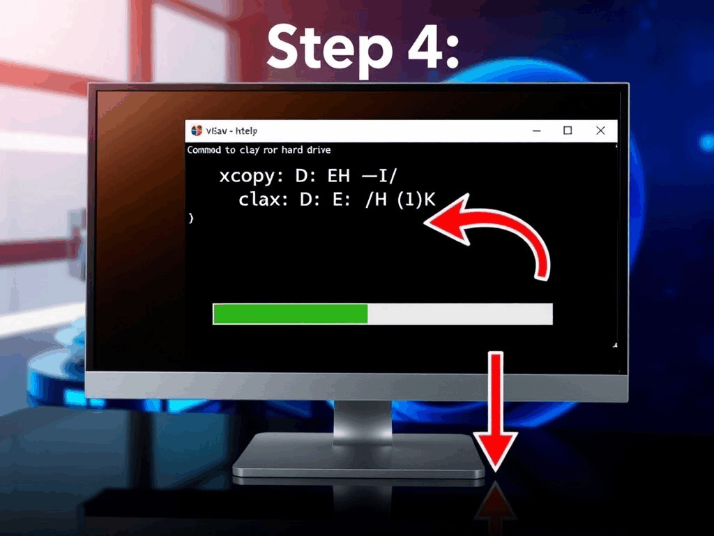 Executing the disk cloning command with CMD